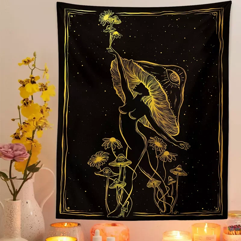 

Psychedelic mushroom woman Tapestry Wall Hanging Mental health art Hippie decor Fungi woman Bohemian feminine Tapestry wall art