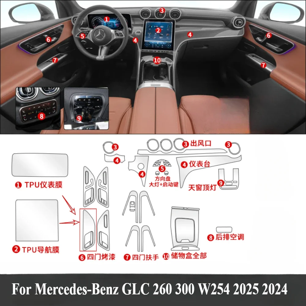 Фото Для Mercedes-Benz GLC W254 2025 защитная пленка PPF, аксессуары для интерьера, прозрачная навигационная панель из ТПУ, центральная консоль №2
