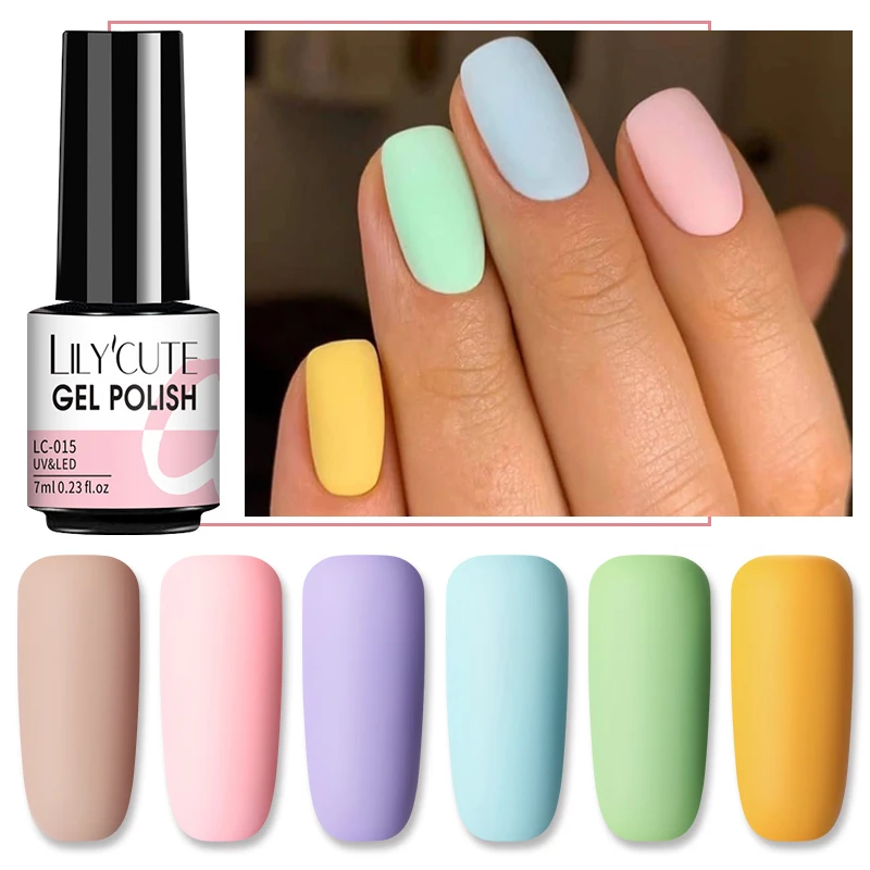 

LILYCUTE 7 мл Macaron Гель-лак для ногтей с матовым эффектом, матовый верхний слой, необходимый Vernis, полупостоянный Soak Off, УФ-гель для дизайна ногтей