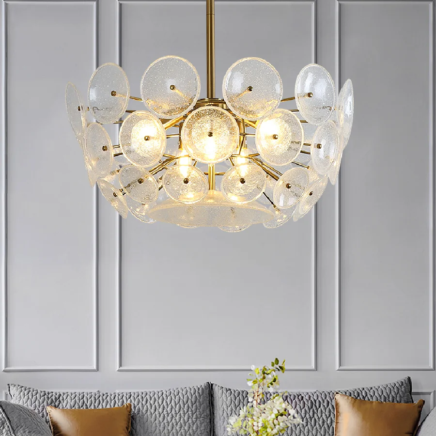 

Modern Bubble Glass Flying Saucer Chandelier Living Room Dining Hall Bedroom Round Gold Main Hanging Lamp Kitchen Island Light