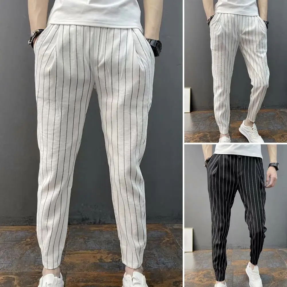 

Drawstring Stretch Waist Striped Ankle Autumn Fit For Pencil Pencil Slim Pants Harem Trousers Tied Pants Elastic Trousers Men