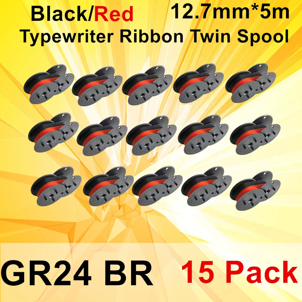 

15PK Universal Typewriter Ribbon Twin Spool GR24BR GR24 Replacement Compatible with Most Typewriter (Black-Red) 12.7mm*5.5m