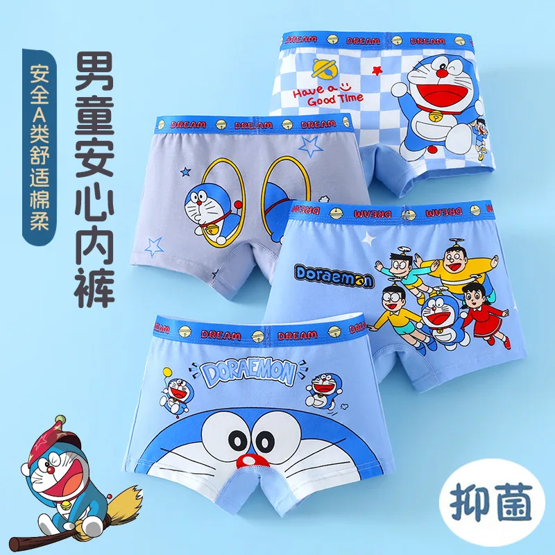 Фото Нижнее белье Doraemon, креативные высококачественные хлопковые дышащие боксеры с мультяшным принтом для студентов, впитывающие пот, 4 шт. №2