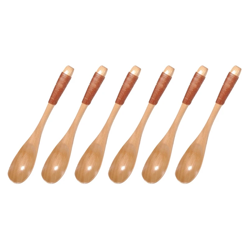 

6 Pcs Wood Wooden Spoon Soup Rice Dinner Tool Natural Cooking Spoons Kitchen Utensil Catering Spoon Dinnerware Sets