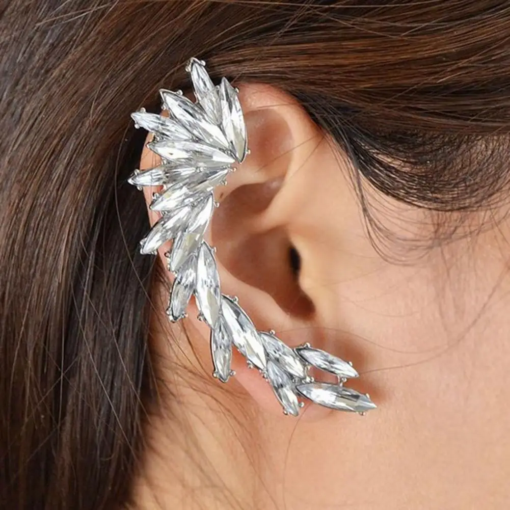 

1Pc Clip Earring Boho Leaf Rhinestone Exaggerated Long Lasting Sparkling Ear Cuff for Party