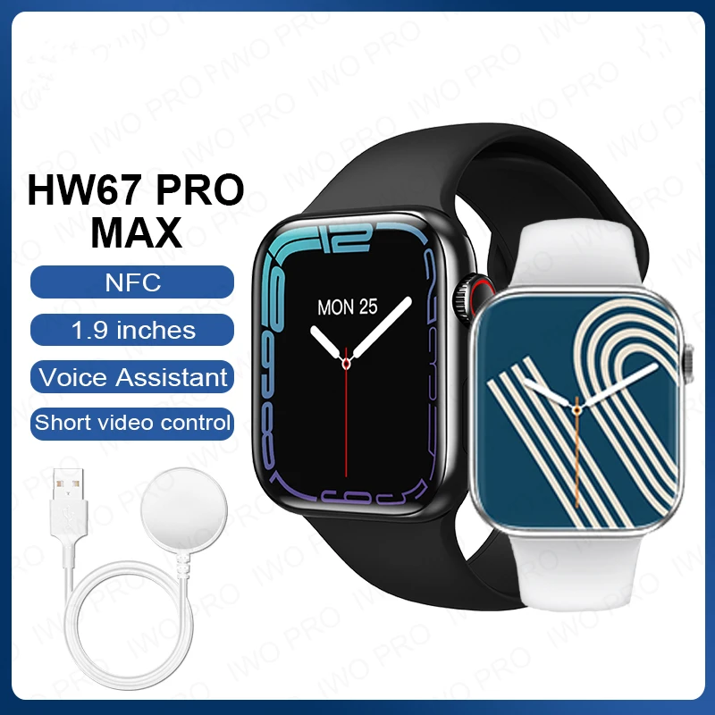 

2022 IWO Series 7 Smart Watch Men HW67 Pro Max NFC HD 1.9” Screen Bluetooth Call Voice Assistant SmartWatch Pk Gts 2 W27 Pro