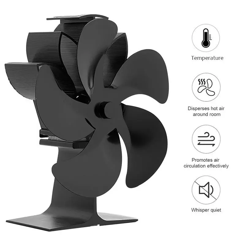 

5 Blades Heat Powered Stove Fan Black Fireplace Fan Log Wood Burner Eco-fan Quiet Home Fireplace Fan Efficient Heat Distribution