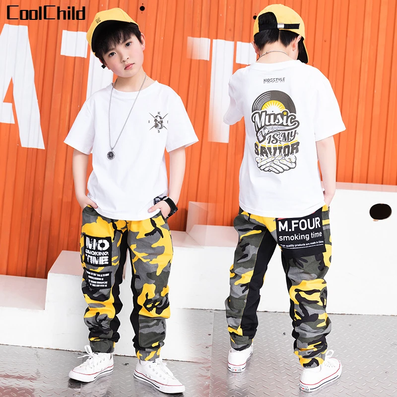 Контрастная Футболка для мальчиков и девочек в стиле хип-хоп камуфляжные брюки