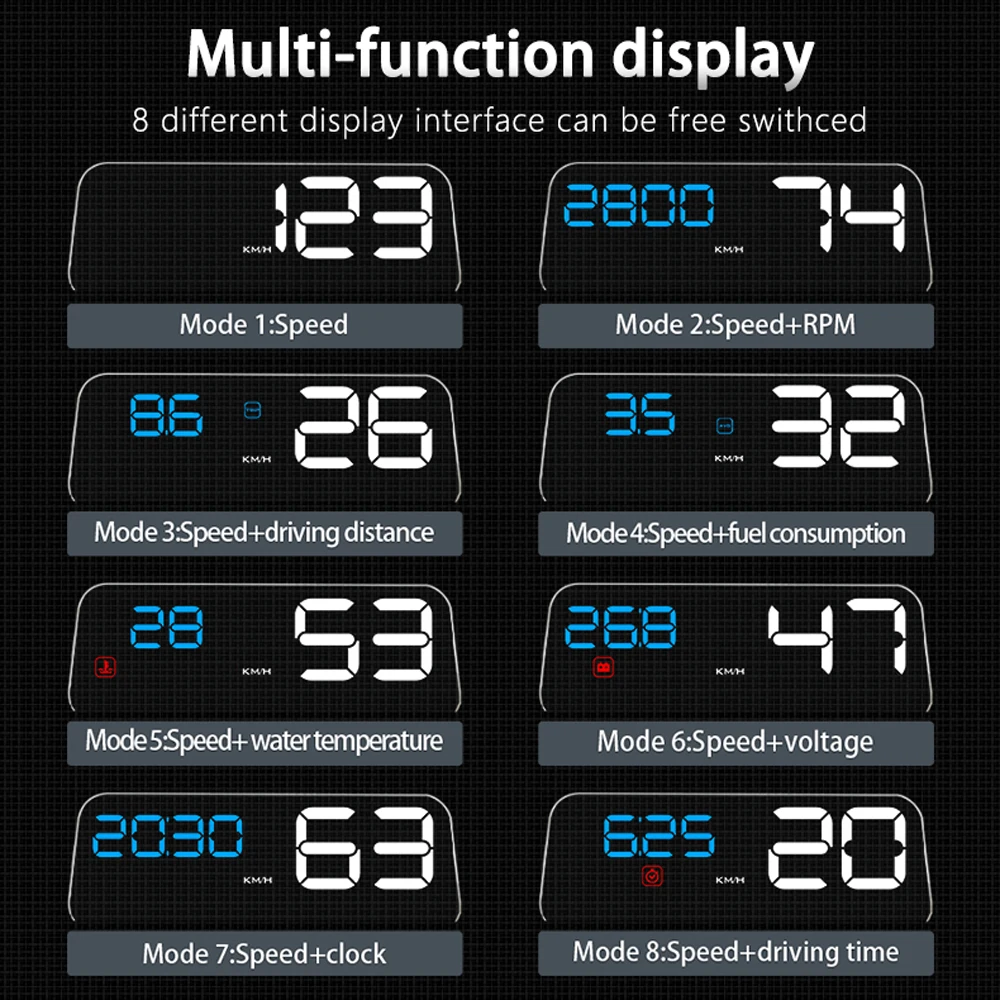 Фото C500 Auto OBD2 HUD Проекционный дисплей OBD Лобовое стекло Автомобильный спидометр Проектор Цифровые аксессуары Скорость автомобиля Проектор KM/H MPH №4