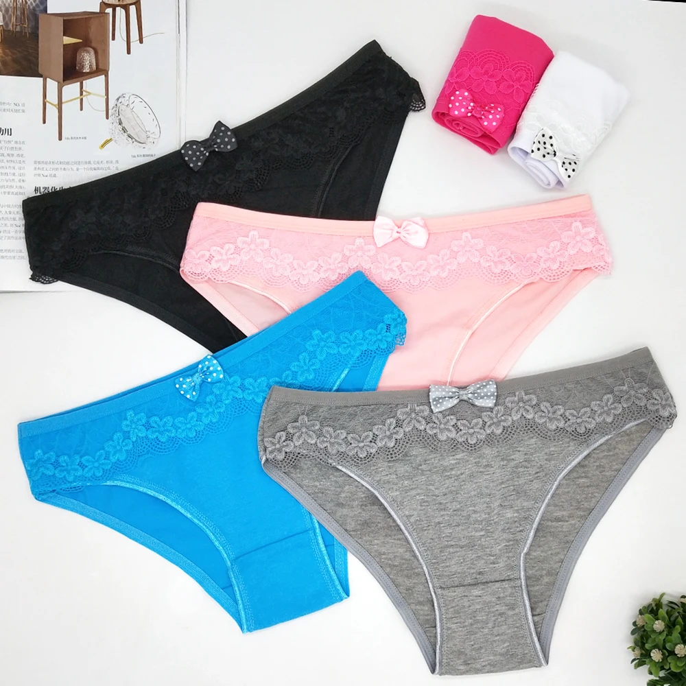 

12PCS Cotton Panties Underwear Set Women Solid Color Lace Lingerie Briefs Comfortable Underpants Panty Female Culottes Femme