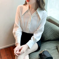 korean fashion 2022 spring autumn new lapel long sleeved shirt womens white blouses women tops button up camisas de mujer 986e
