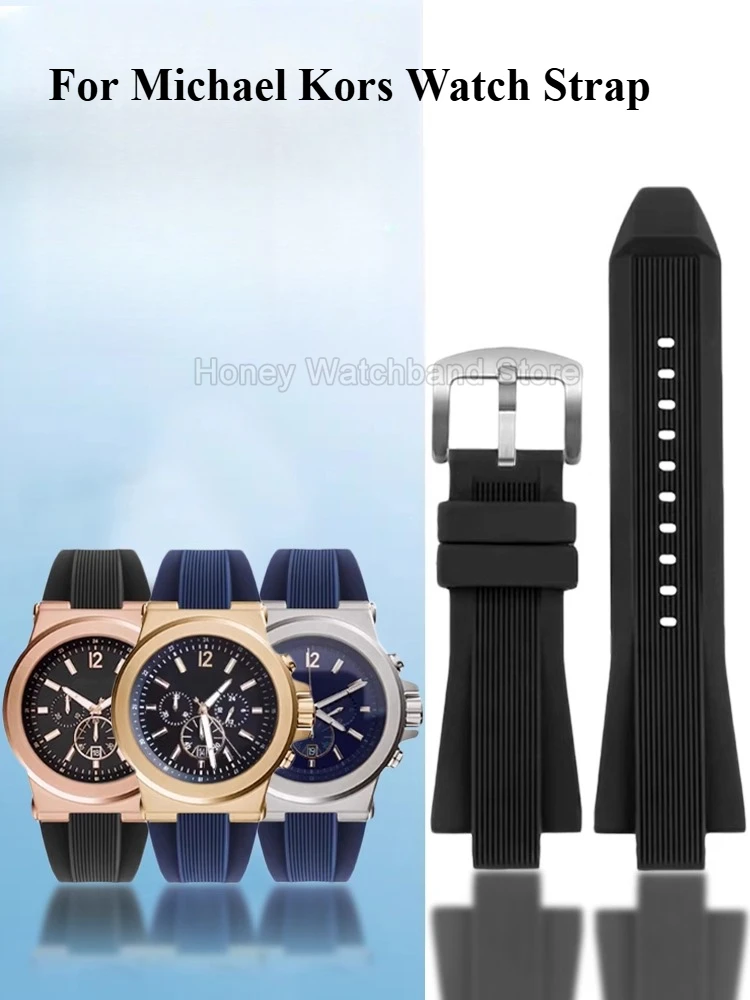 Фото ​ ​ Водонепроницаемый дышащий силиконовый ремешок для часов Michael Kors MK9020 MK8729 MK8730 MK8184 с выступающим интерфейсным штырьковым креплением ​ ​   Группа №1