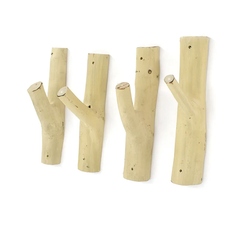 

Vintage Real Natural Wood Tree Branch Wall Mounted Handmade Hook Rustic Decorative Adhesive Strong Suction Hooks for Coat Key