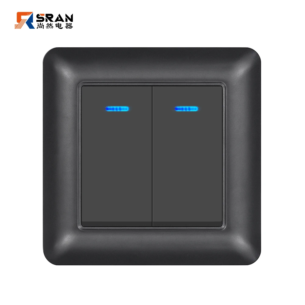 Фото Настенный выключатель SRAN со светодиодным индикатором 1/2gang 2way 16A 220V Новая огнестойкая панель ПК 82 мм * 82 мм Выключатель света для дома ЕС №4