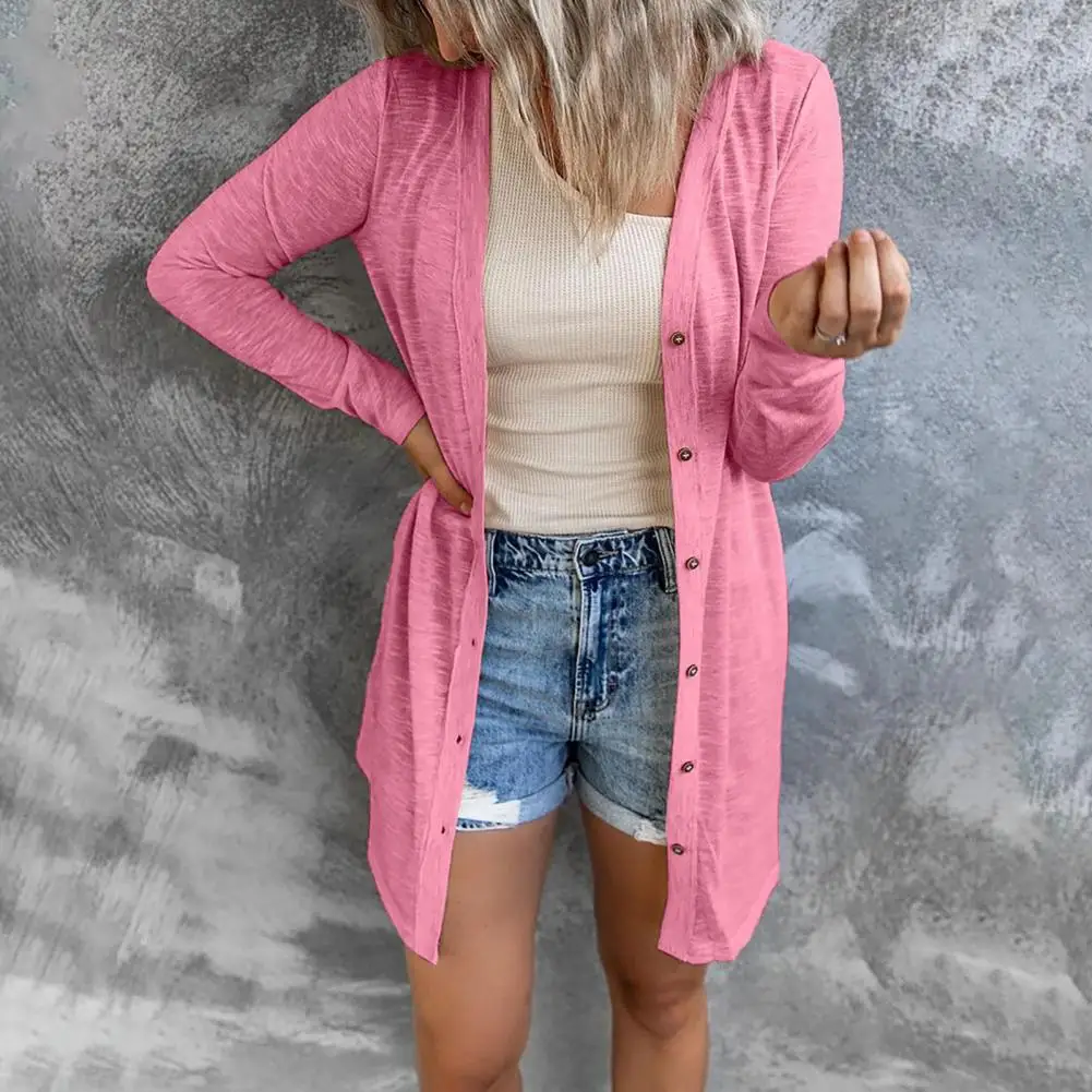 

Round Neck Women Accessory Solid Color Loose Women Cardigan for Dating
