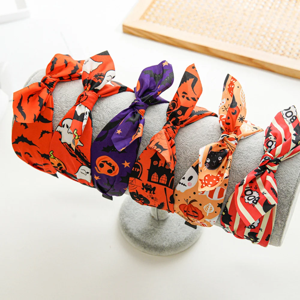 

Ghost Skull Printed Headband Rabbit Ears Knotted Hair Hoop Ponytail Holder Elastic Hair Band Women Halloween Hair Accessories
