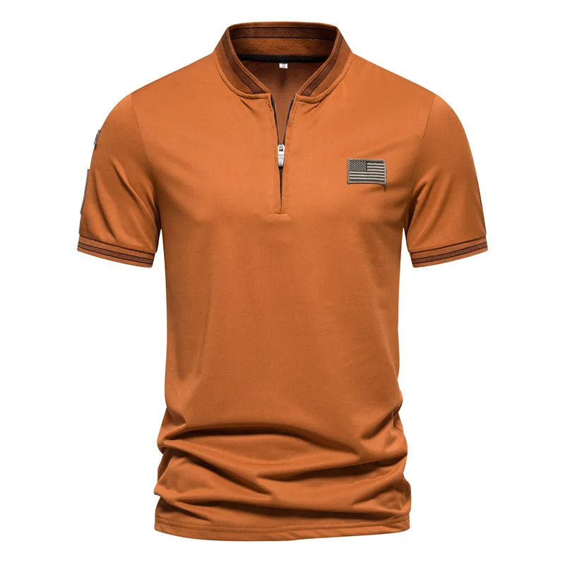 

Summer Men's Polo Shirt T-shirt Combat Uniform Regular Combat Style Polo Short Sleeves Solid Color Zipper Top Tee