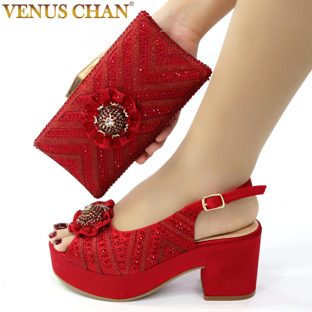 Nigeria Popular African Ladies Shoes And Bag Orange Cross Diamond Belt Decoration Exquisite Banquet Ladies Shoes And Bag