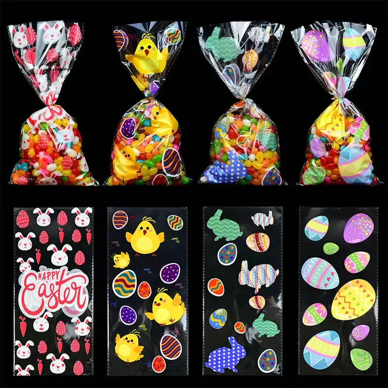 

Easter Decoration Gift Bag Bunny Eggs Chicken Print Cellophane Bags Baking Candy Packaging Bags Happy Easter Party Favors