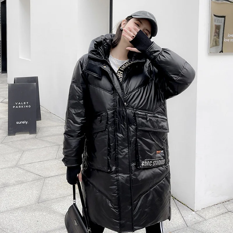 New Winter White Duck Down Jacket Women's Mid-Length 2022 Korean Version Over-The-Knee Coat Thick Warm Fashion Parkas Female