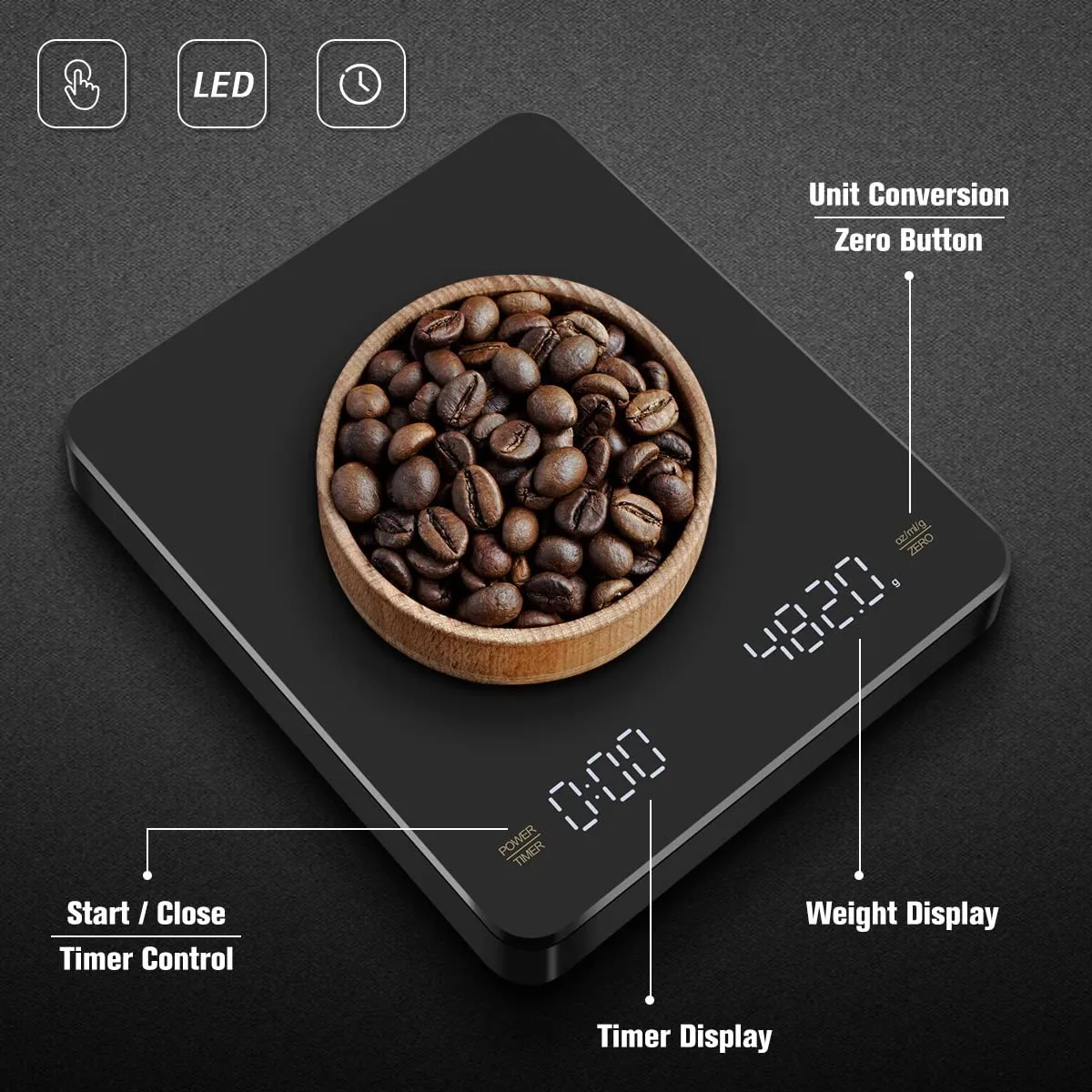 

Электронные кухонные весы с таймером, умный прибор для измерения массы кофе, 3 кг, с цифровой зарядкой
