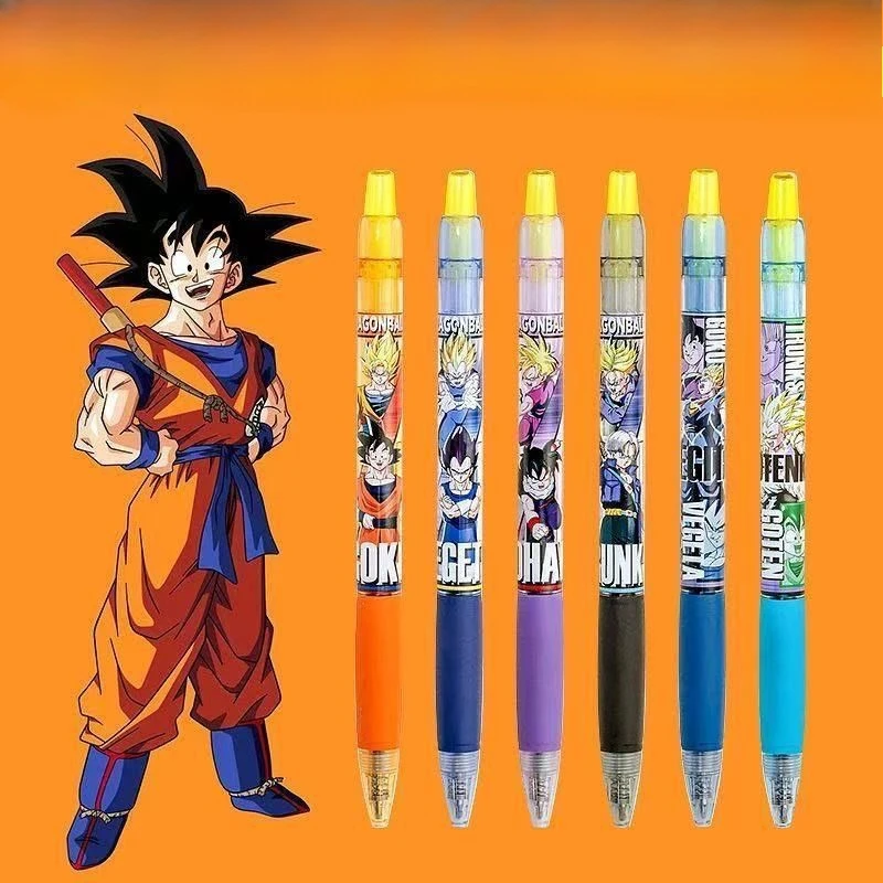 Фото Новая гелевая ручка Dragon Ball с Гоку, мультяшная, Супер Сайян, нажимная, для студентов, канцелярские товары, 0.5 мм, черная, оптом, подарок на праздник №1