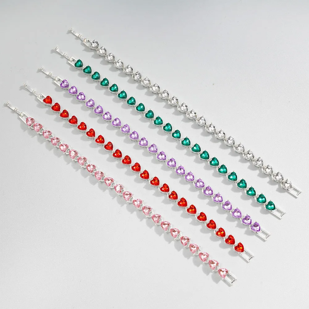

Hot Bracelets for Men and Women 2023 New Pink Full Diamond Sweet Heart Shaped Shiny Ins Jewelry