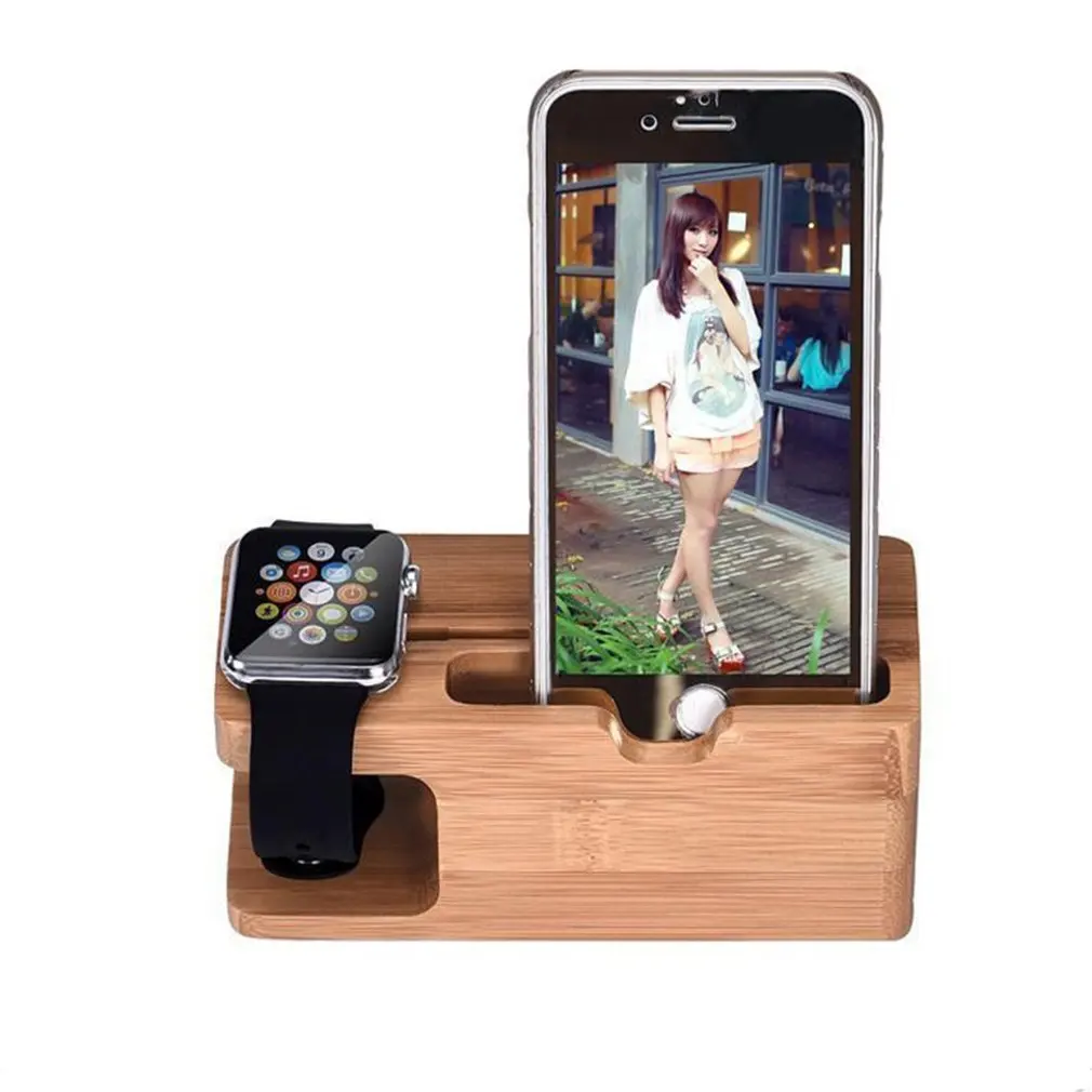 

Creative Bamboo Wood Desktop Cell Phone Support Holder Universal Phone Desktop Stand Table Holder Mount for Phone Apple Watch