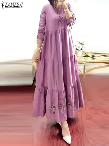 Платье ZANZEA женское с рукавом 3/4 и цветочным принтом