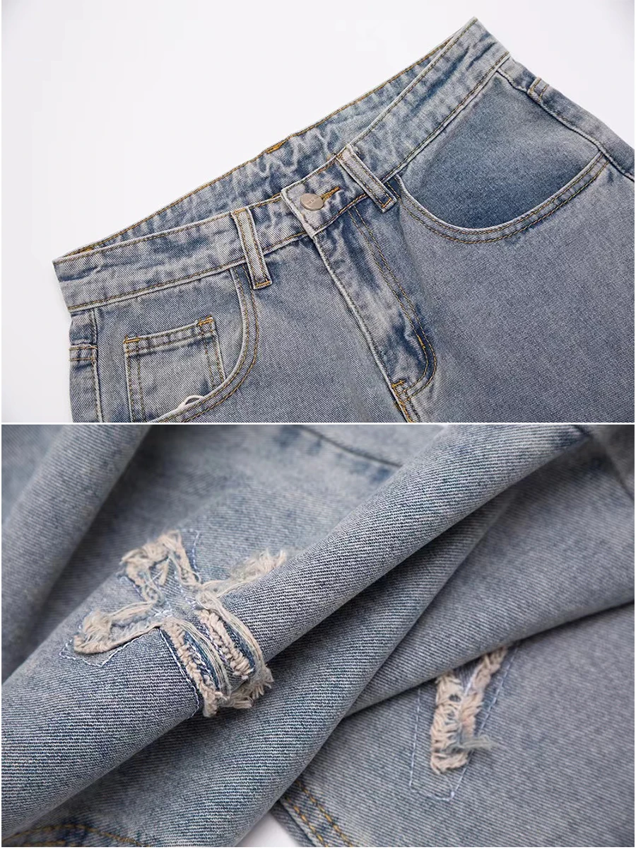 European Men's Jeans Unisex Wide Leg Denim Trousers Loose Straight Men's Jeans Beautiful Men's Jeans Boys Casual Loose Hip Hop