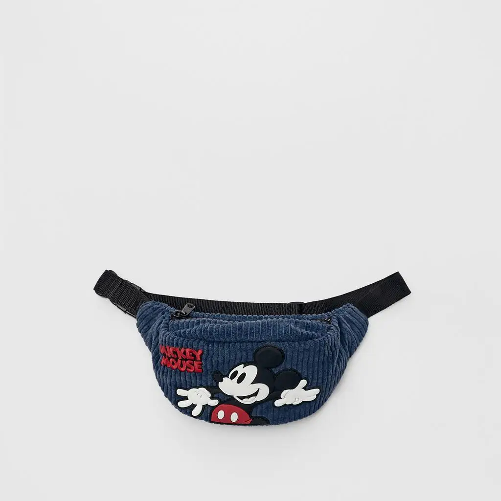 

Disney Mickey Women's Shoulder Bag Children's Cartoon Blue Embroidered Corduroy Travel Key Change Storage Crossbody Fanny Pack