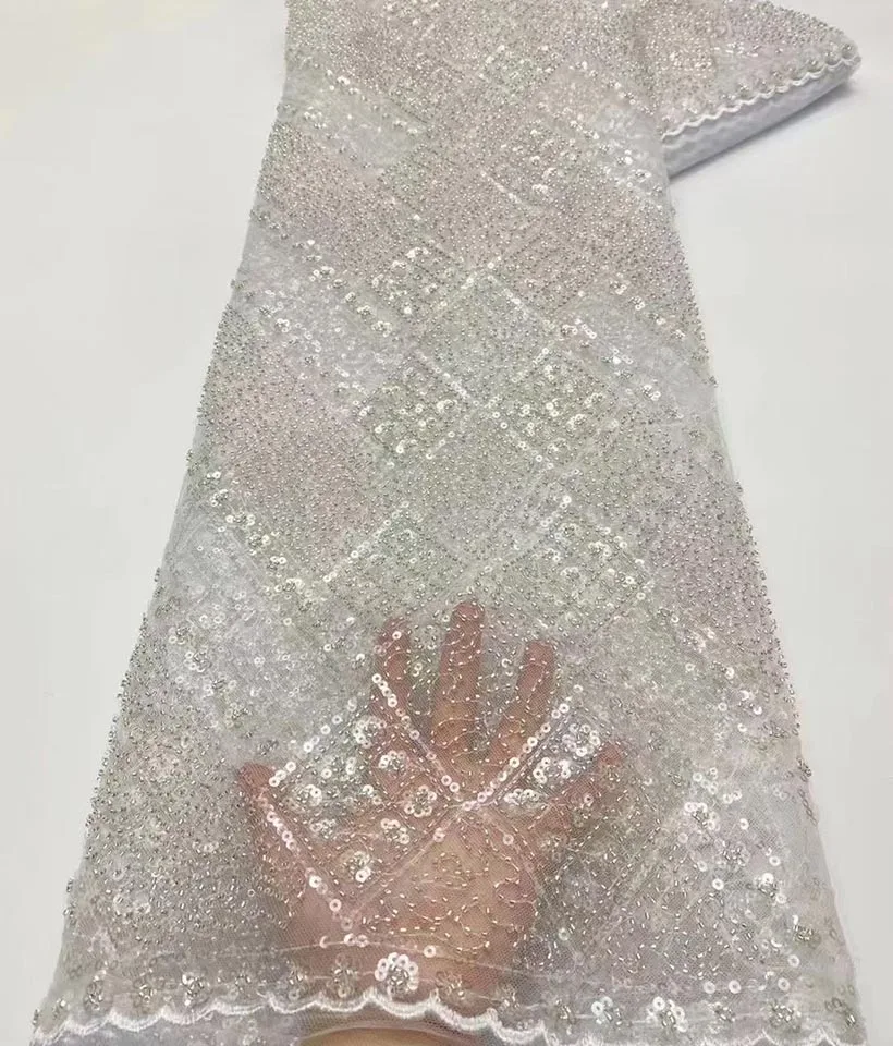 

5 Yards African Tulle Lace Embroidery Sequence Sequins Net 2022 High Quality French Prom Fabric For Sew Wedding Dress Clothes