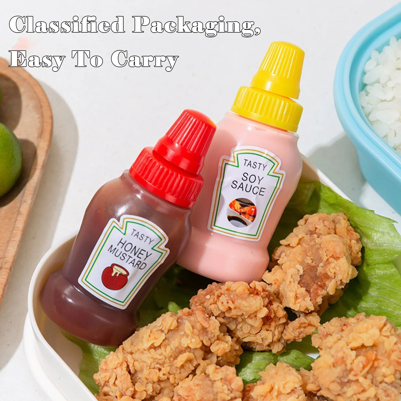

4 Pcs Mini Condiment Squeeze Bottle Box Salad Dressing Ketchup Squeeze Jar Container Plastic Portable Lunch Box Kitchen Supplies