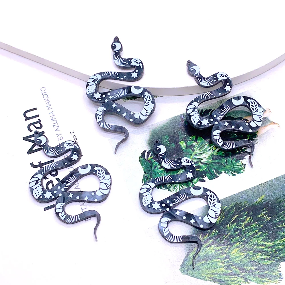 10 шт. большие пикантные черные лунные змеи акриловые серьги подвески роза цветок