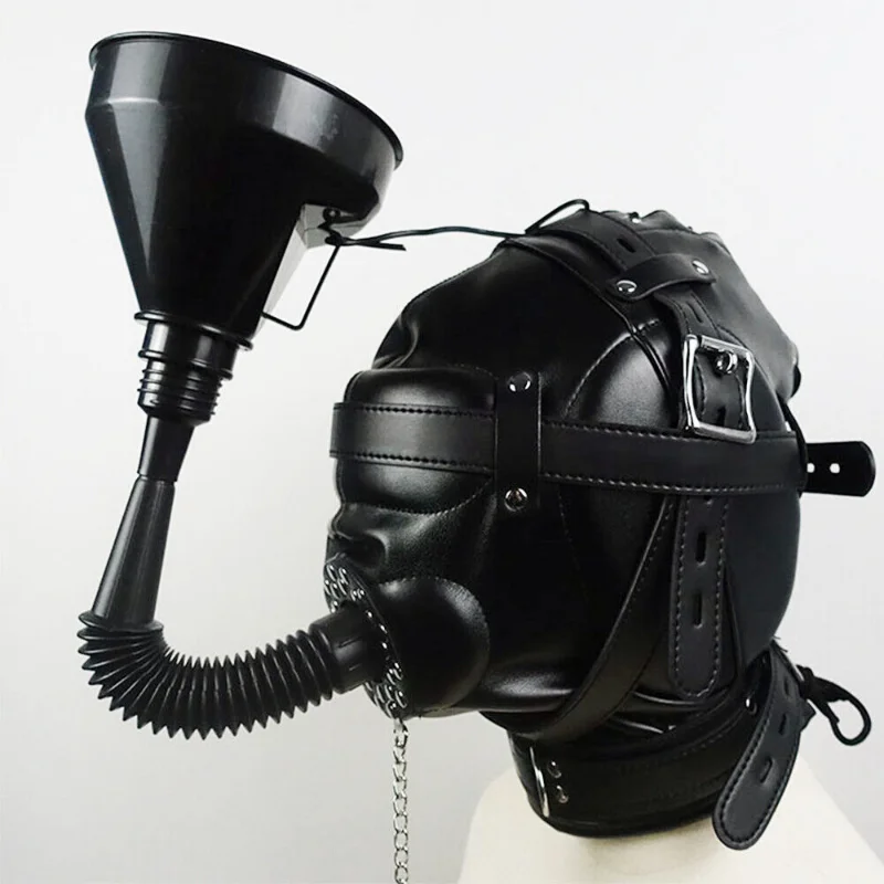 

Mask BDSM Bondage Gimp Sexy Costume Sex Toys PU Leather Padded Hood Funnel Mouth Gag Blindfold Head Restraint Harness