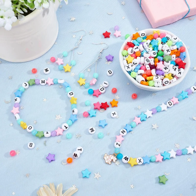 1380Pcs Wholesale Acrylic Beads Mixed Star Round Letters Loose Spacer Bead for DIY Necklace Bracelet Earring Jewelry Making