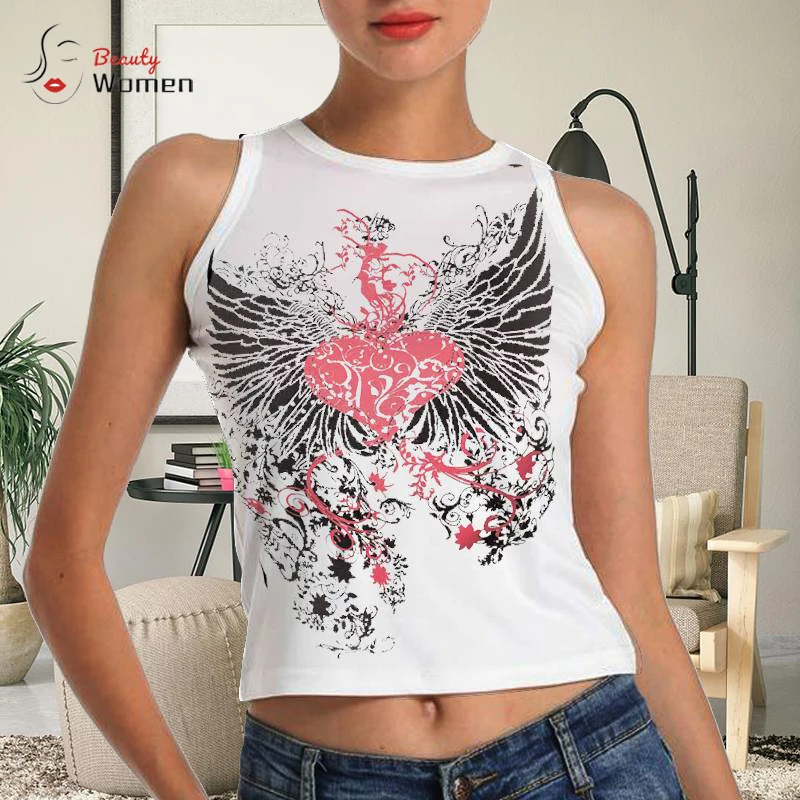 

2022 Vest Women's Y2K Goth Butterfly Print Graphic Tank Top Women Butterfly Basic Tank Sleeveless Crop Top Summer Streetwear
