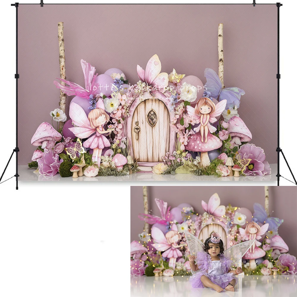 Фоновые полотна для фотосессий &quotСказочный дом с дверью и бабочки&quot Lottiss