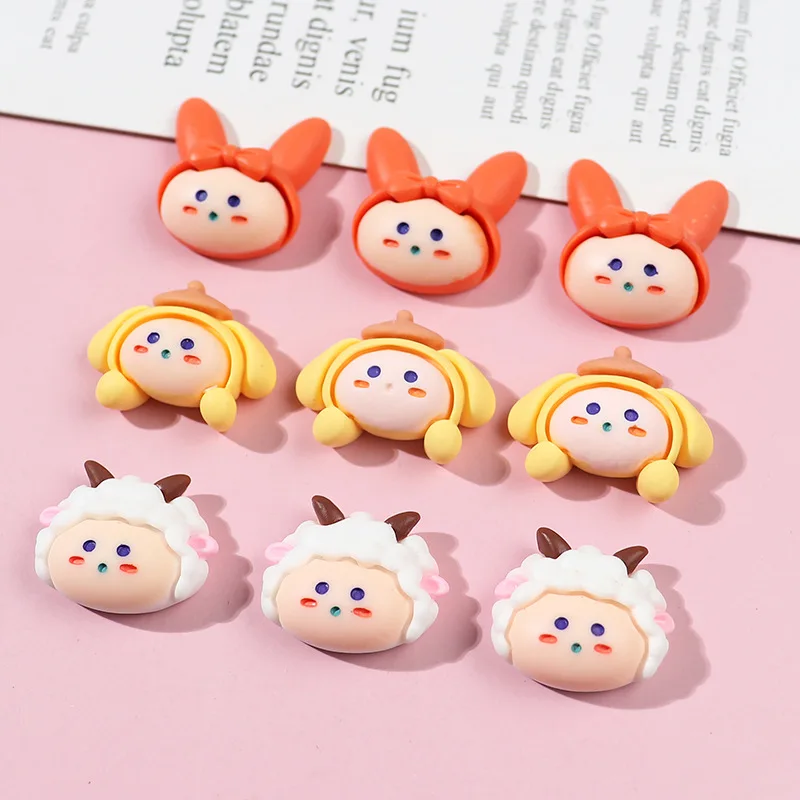 

20pcs/Lot Simulation cartoon bunny puppy lamb Figurines Flatback Resin Cabochons Diy Craft Decoration Accessory