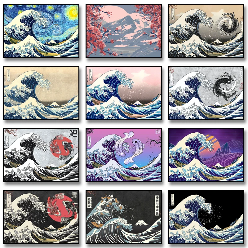 

Картина на холсте «Великая волна», канагава, плакаты и принты «вейпорвейв», известные настенные картины с морским пейзажем для украшения до...