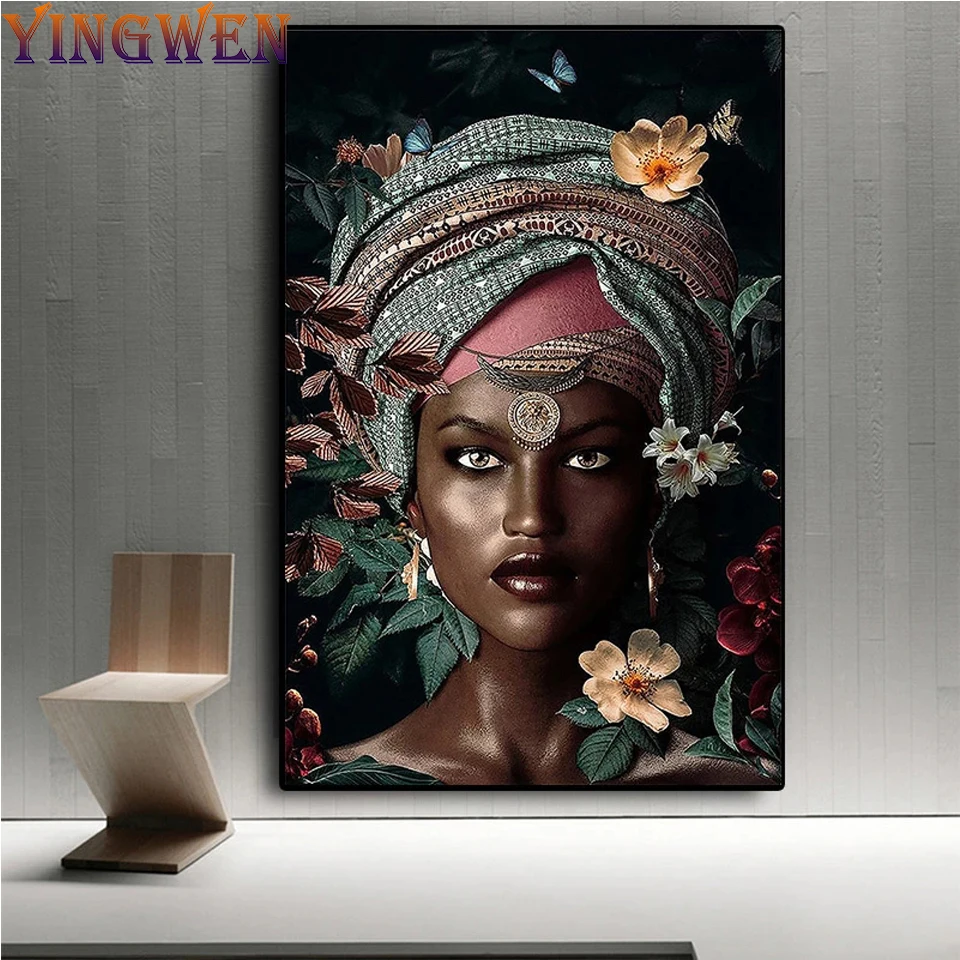 

African Women Flowers Diamond Painting Abstract Girls Diamond Embroidery Rhinestone Pictures Cross Stitch Kit Home Decor Cuadros