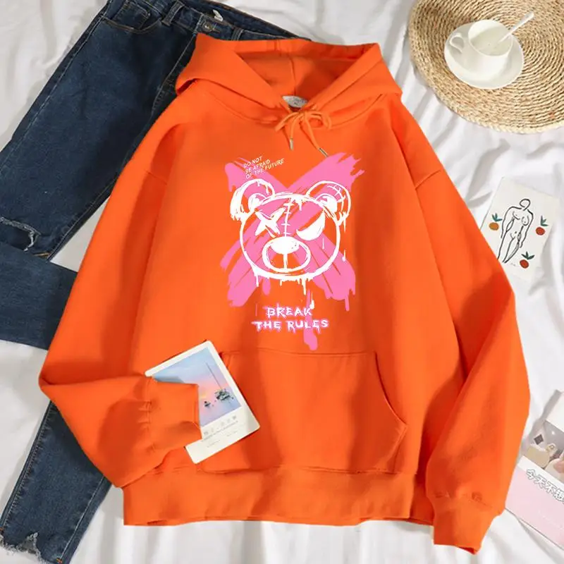 Повседневная женская пуловерная толстовка с капюшоном и принтом медведя