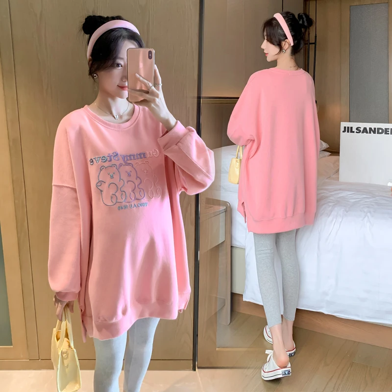 

9097# Autumn Winter Thermal Plus Velvet Maternity Hoodies Oversize Loose Sweatshirt Clothes for Pregnant Women Pregnancy Tops