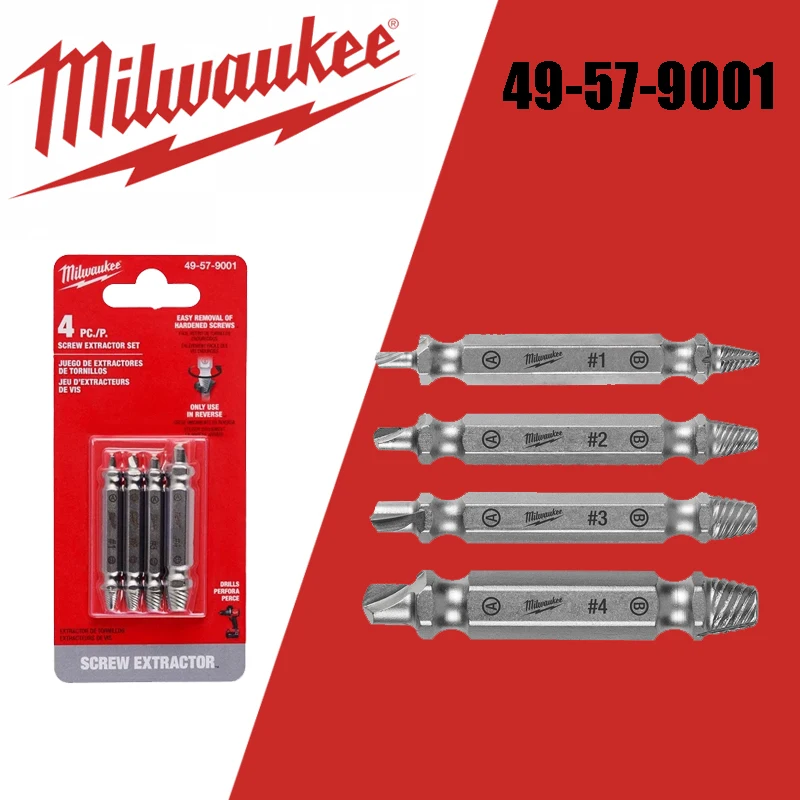 

Milwaukee 49-57-9001 M2 Набор стальных экстракторов для винтов, 4 шт., аксессуары для столярных электроинструментов с отверстием для сверла