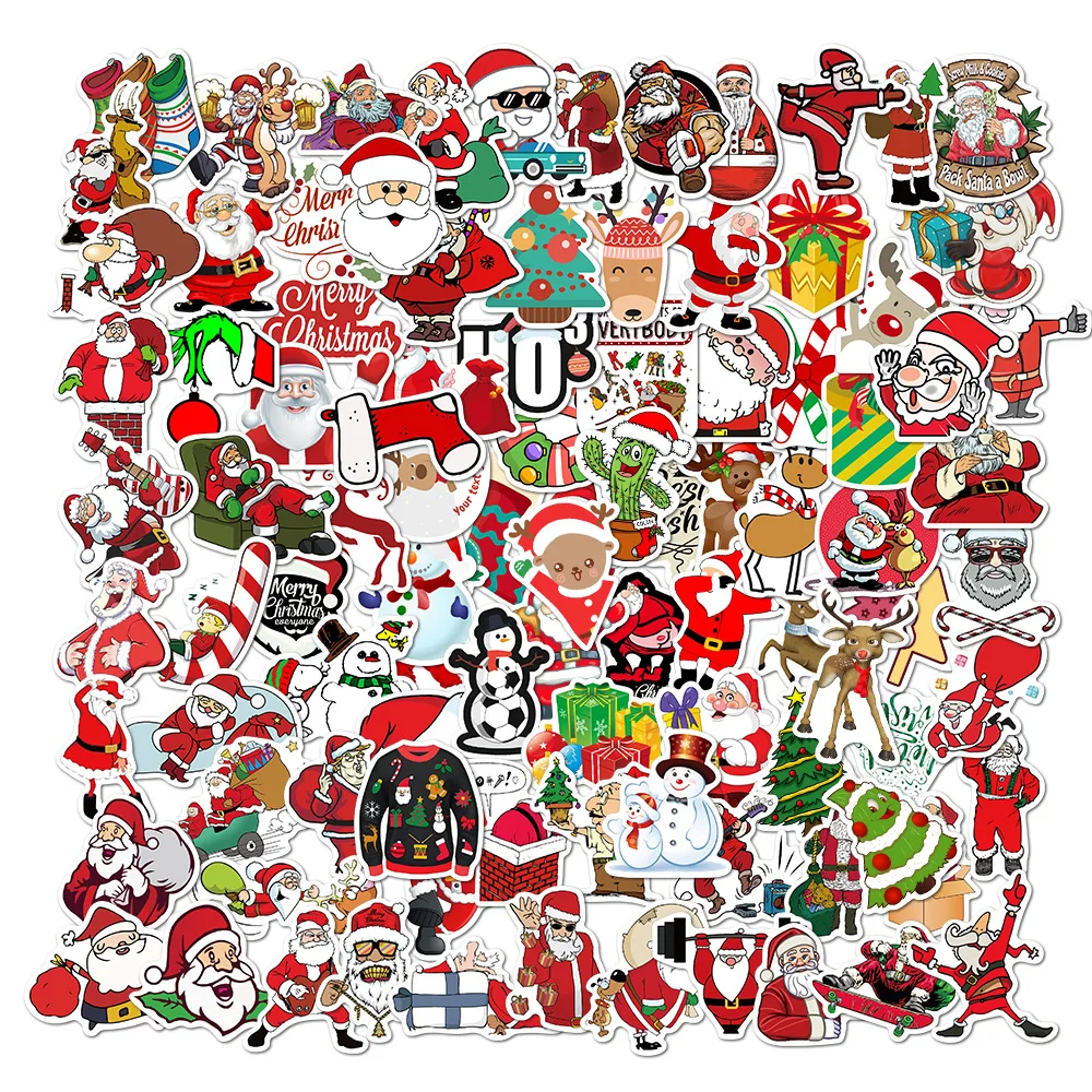 

100Pcs NEW Christmas Personality Stickers Decor Guitar Refrigerator Skateboard Laptop Water Cup Luggage Waterproof Doodle