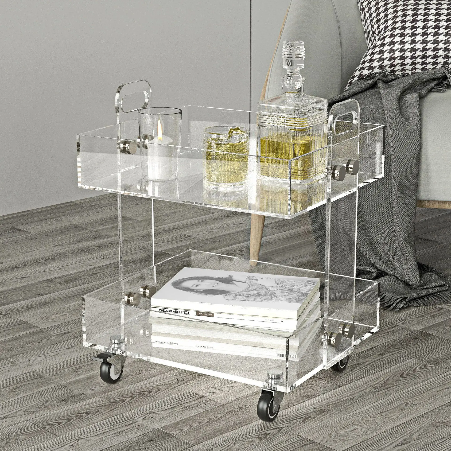 

Living Room Coffee Tables Acrylic Tea Table Creative Side Table with Wheels Multiple Layers Narrow Nordic End Table Modern Table
