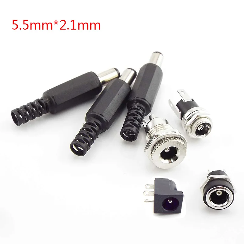 

12V Plastic Male Plugs 5.5 x 2.1 mm DC Power Socket Female Jack Screw Nut Panel Mount Connector Adapter CCTV LED Strip