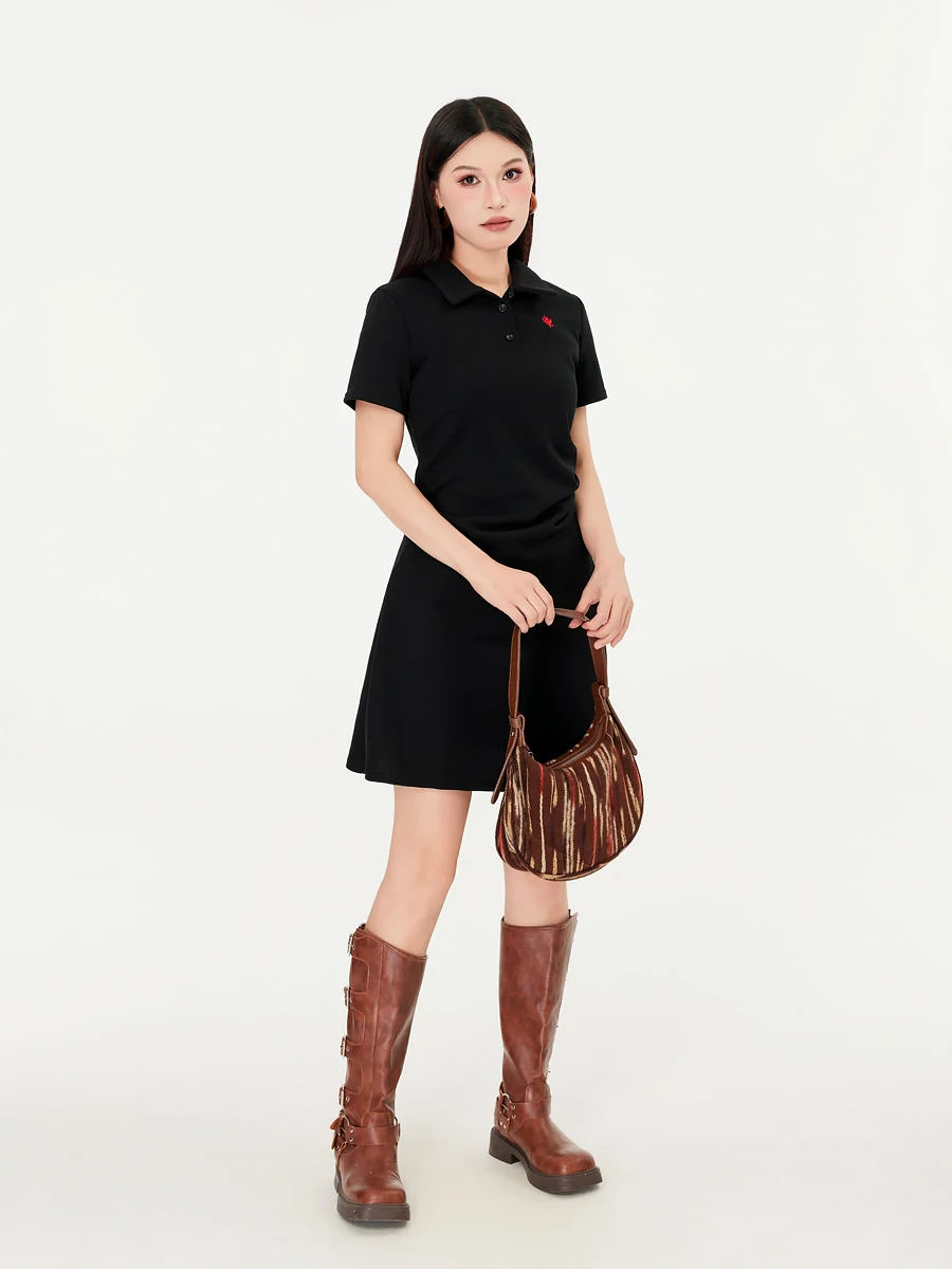 Платье-поло женское большие размеры для полных девушек летнее черное со