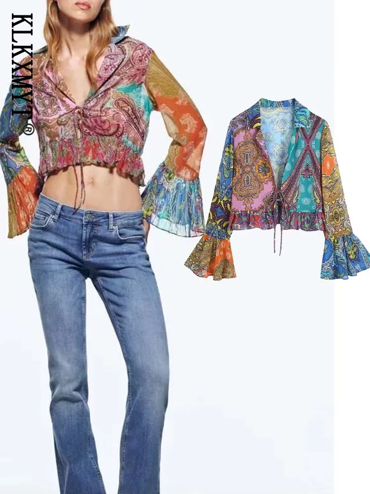 

ZA&ree Women Blouse 2022 New Traf Fashion Print Shirts Vintage Long Sleeve Lacing Female Blouses Blusas Chic Tops