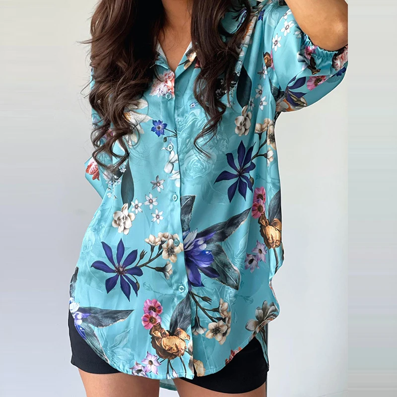 

Sexy Fashion Lapel Single-breasted T-shirt Casual Long-sleeved Loose Cardigan Button Long Shirt Elegant Office T-shirt Top